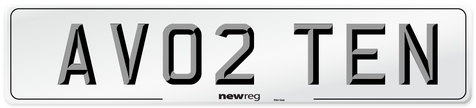 AV02 TEN Number Plate from New Reg